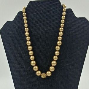 Gold Faux Pearl Necklace With Rhinestone Accent